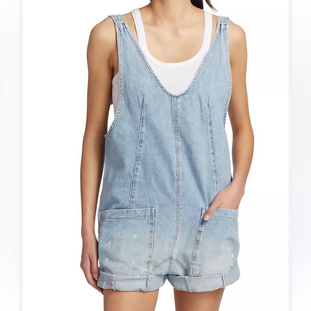 We The Free Light Blue Denim Romper